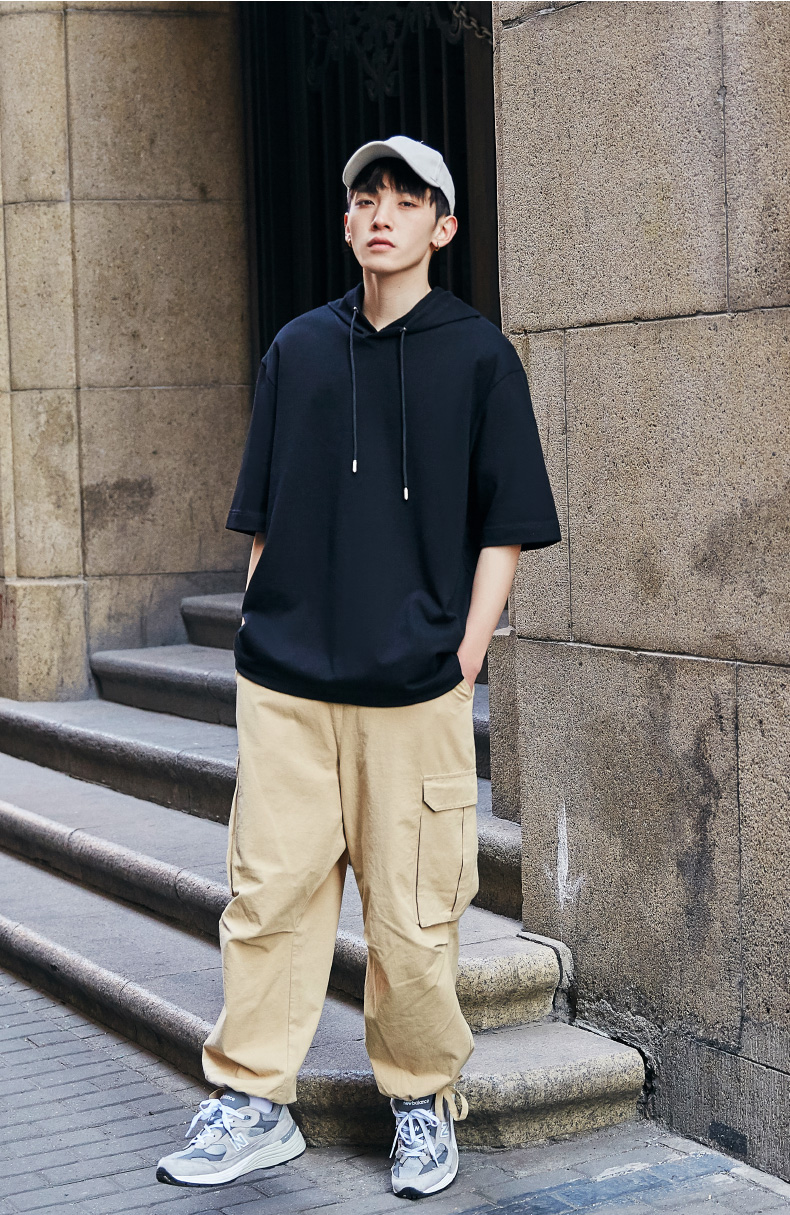 帽衫潮流休闲胖子欧美嘻哈个性时尚青少年运动连帽短袖白色篮球熊m