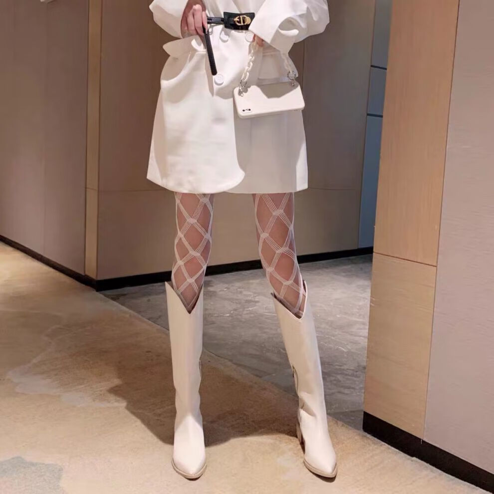 黑丝鱼网袜渔网袜连裤袜大网格镂空透肉网红交叉网