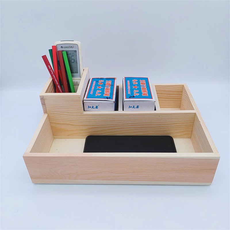 讲台收纳盒学校办公粉笔盒桌面收纳归类遥控器盒杂物放置木制定做小三