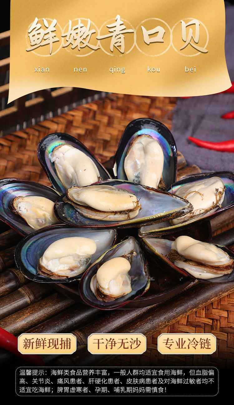 当天现铺鲜活青口贝新鲜超大海虹带壳野生贻贝类生鲜海鲜水产实发四斤