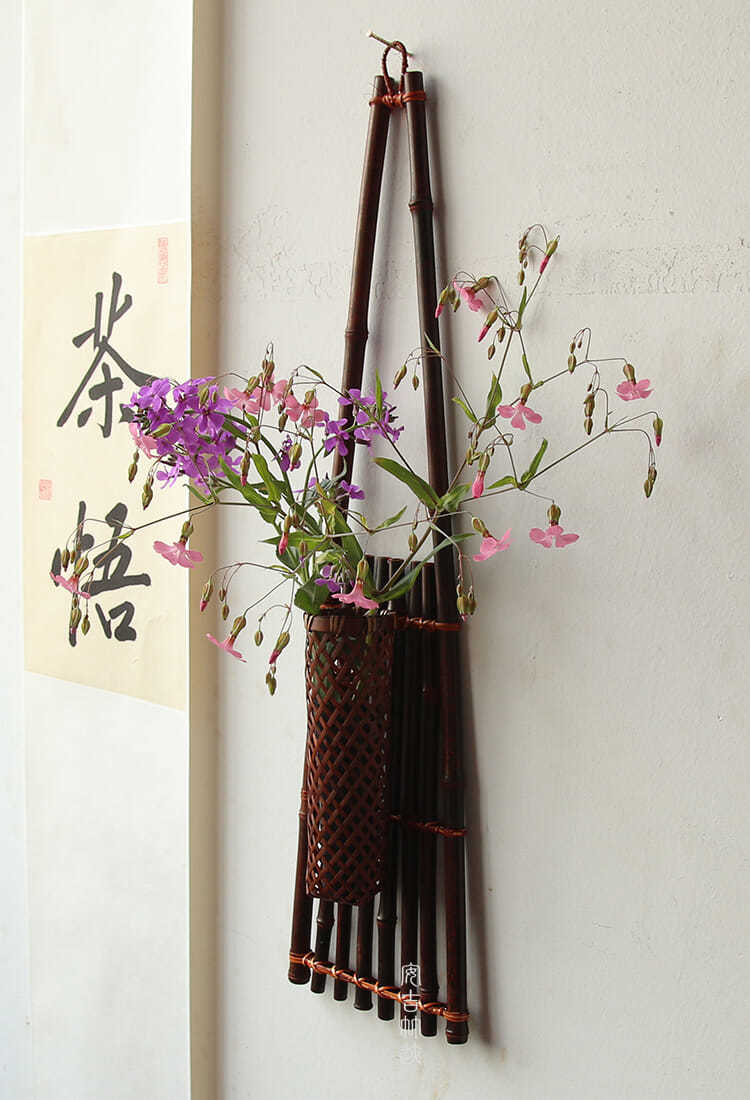 华为(huawei)生态家居同款壁挂式插花器紫竹藤编花盆日式花道墙面花艺