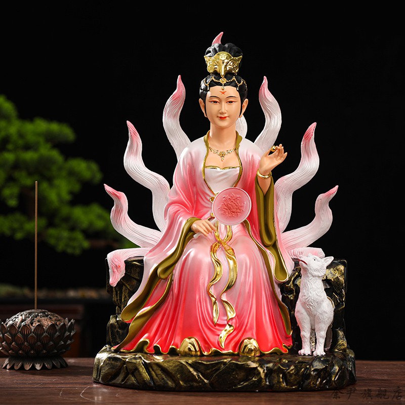 九尾狐仙像12吋男狐女狐九尾狐神像居家供奉树脂佛像胡仙摆件16吋19吋