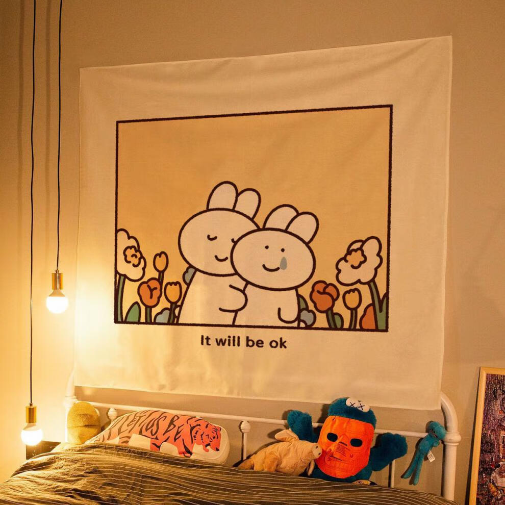 ins风可爱拍照直播床头挂布背景布宿舍卧室装饰布房屋改造挂毯havea