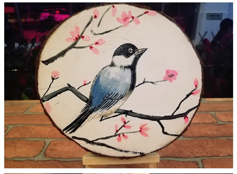 原木片年轮diy木头片装饰背景墙手绘画实木材料手工小圆木片套装 圆木