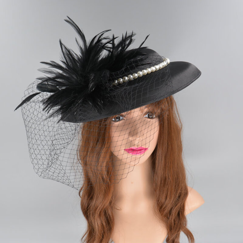 晚宴礼帽女欧式复古宫廷名媛头饰晚礼服帽子英伦网纱帽走秀大礼帽