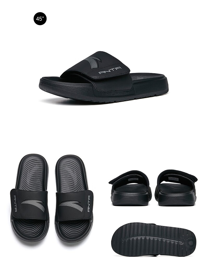 安踏运动拖鞋女鞋2022夏季新款魔术贴外穿凉拖软底轻便122238519黑色