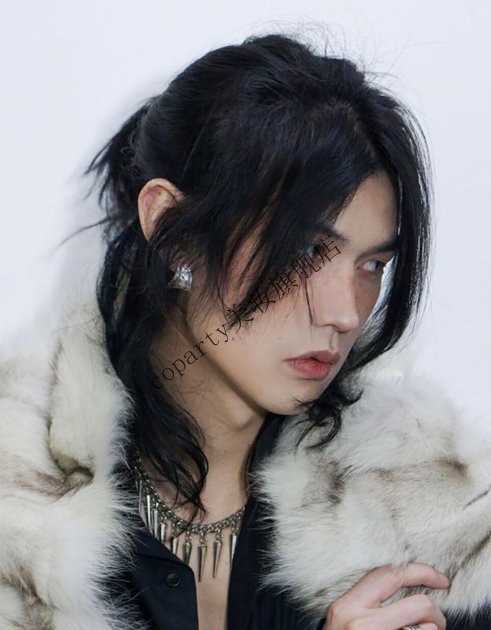 假发男短发狼尾武士头韩版帅气个性cos自然逼真日系鲻鱼头全头套奶奶