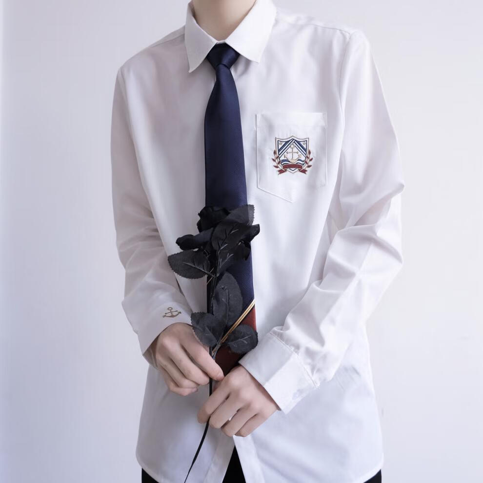 jk制服官方原创jkdk制服长袖衬衫男船锚刺绣春秋新品黑色xxl