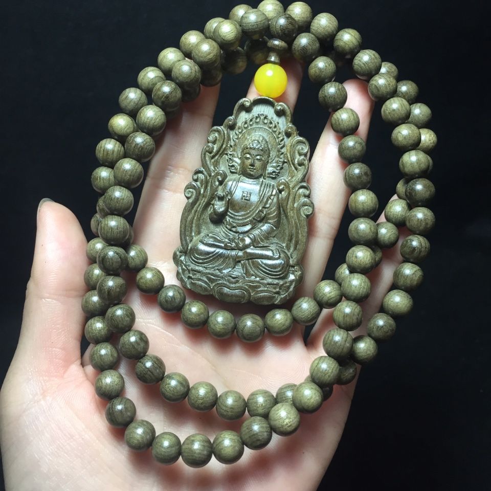 倍喜欢金丝楠阴沉木项链念珠配木雕观音款式手持佛珠念珠男女款佛祖