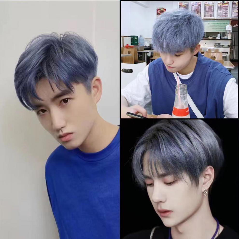 2022新款男士专用脏橘色显白染发剂紫灰自己在家流行色染发膏冰蓝色强