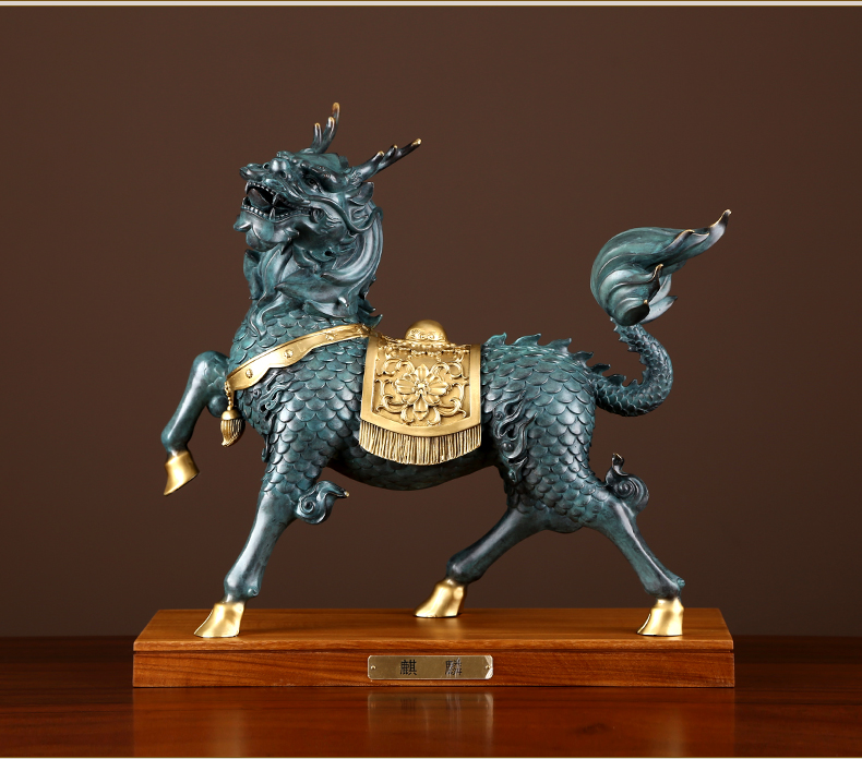 vakada轻奢品牌彩铜吉祥瑞兽麒麟摆件家居装饰品客厅玄关办公室工艺品