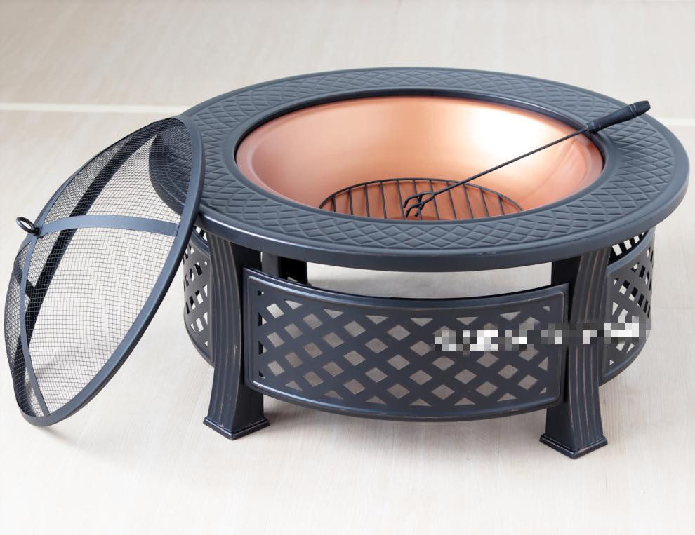 圆形户外烧烤炉家用木炭取暖炉室内火盆烧烤桌子碳烤炉庭院烤火炉