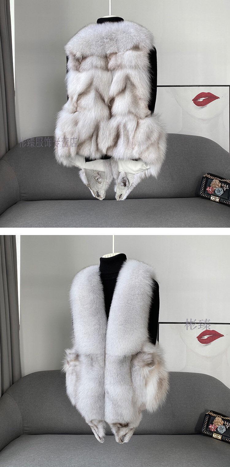 整皮狐狸毛马甲女新款海宁皮草双狐狸头背心皮毛一体短款外套冬姜黄色