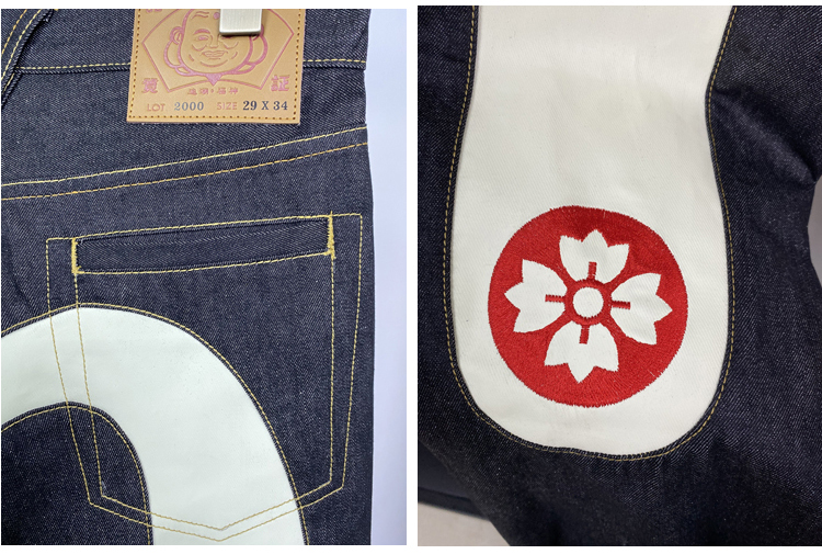 福神牛仔裤 原色牛仔裤男大m机械腿印花大白樱花宽松直筒刺绣长裤子