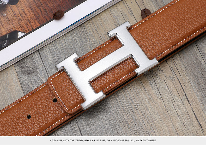 精选男士皮带二层真牛皮时尚百搭纯铜扣工字扣真皮休闲青中年腰带男哈
