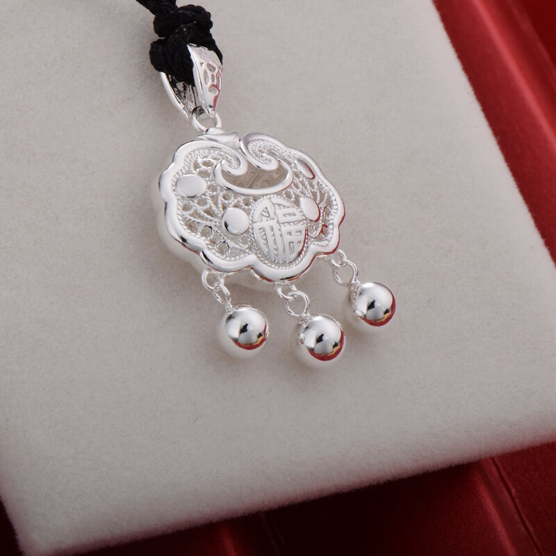 老凤凰花丝如意平安锁项链女银锁包吊坠长命锁银饰珠子小众足银520