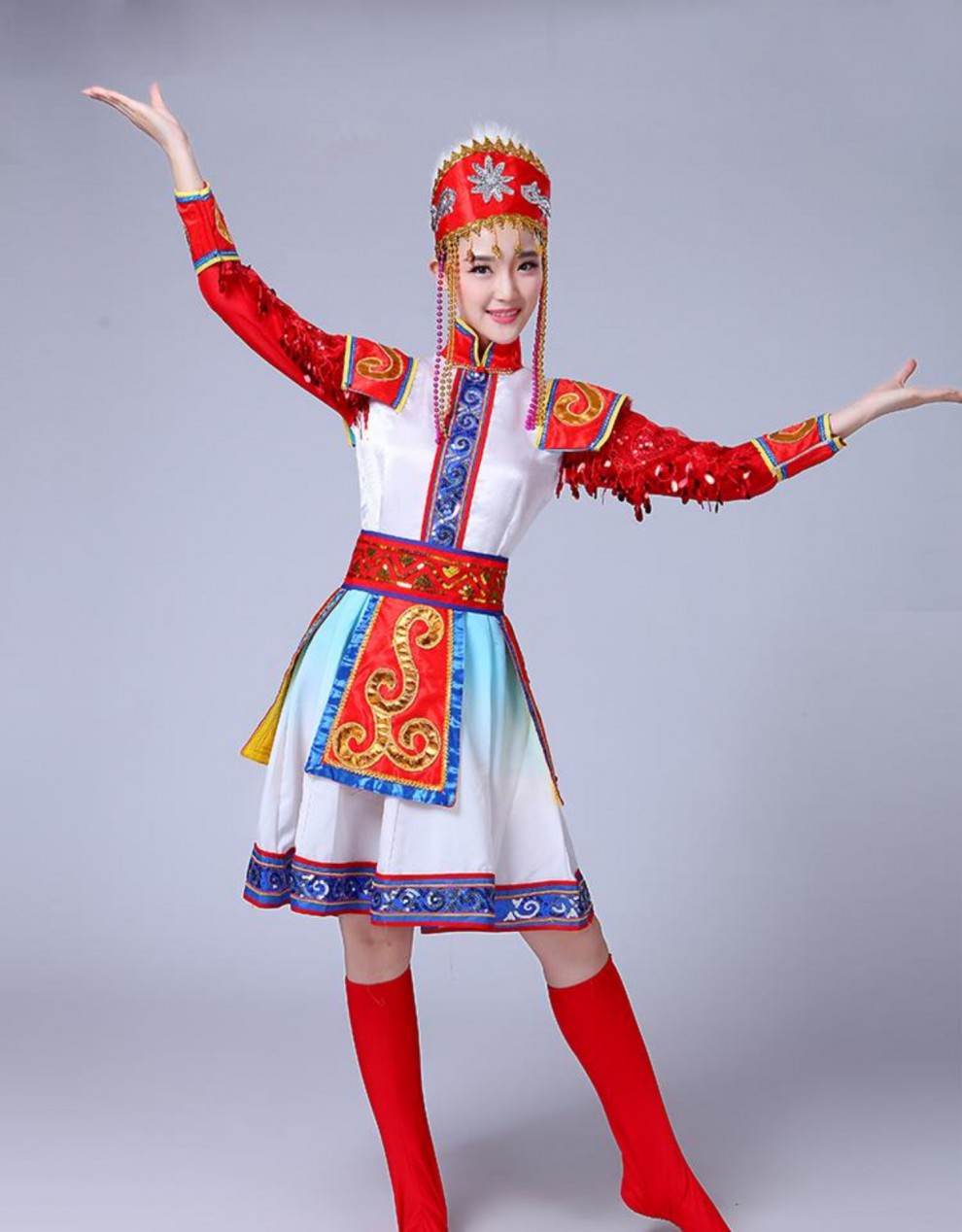 伊必圣蒙古族服装女装2021长裙袍新款少数民族女内蒙舞蹈成人表演舞