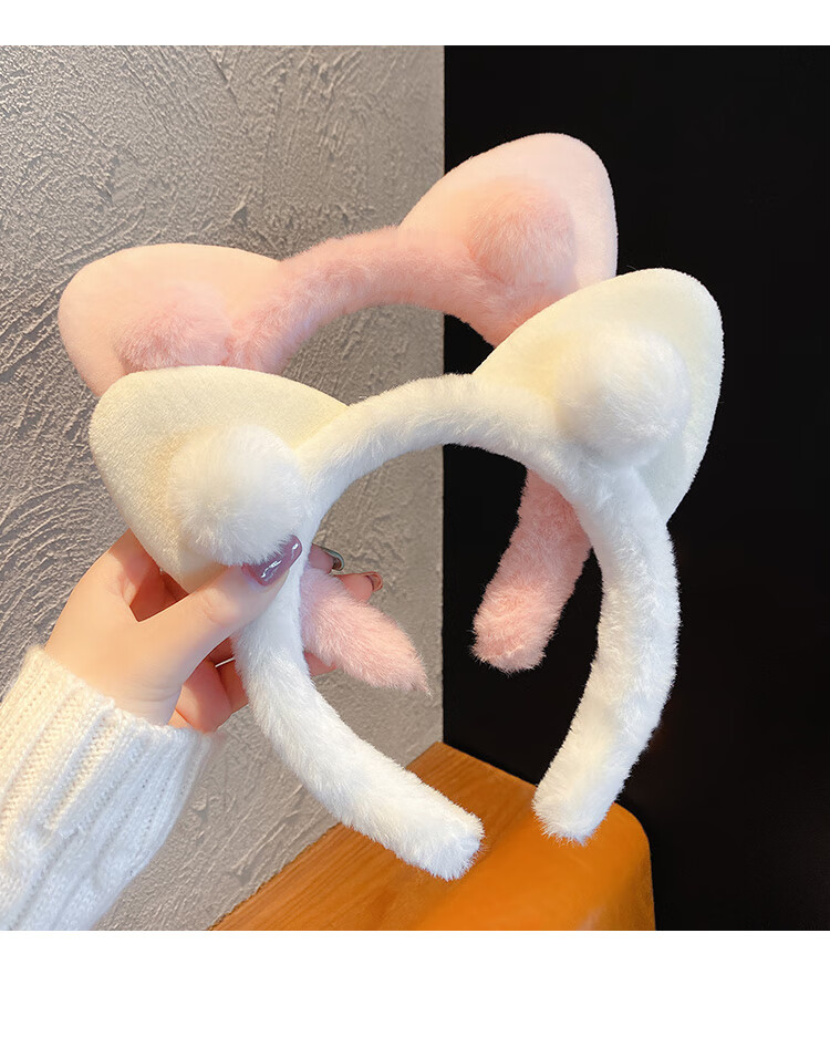 毛绒发箍网红年新款女洗脸猫耳朵头箍高颅顶发卡压发头饰1猫耳白色