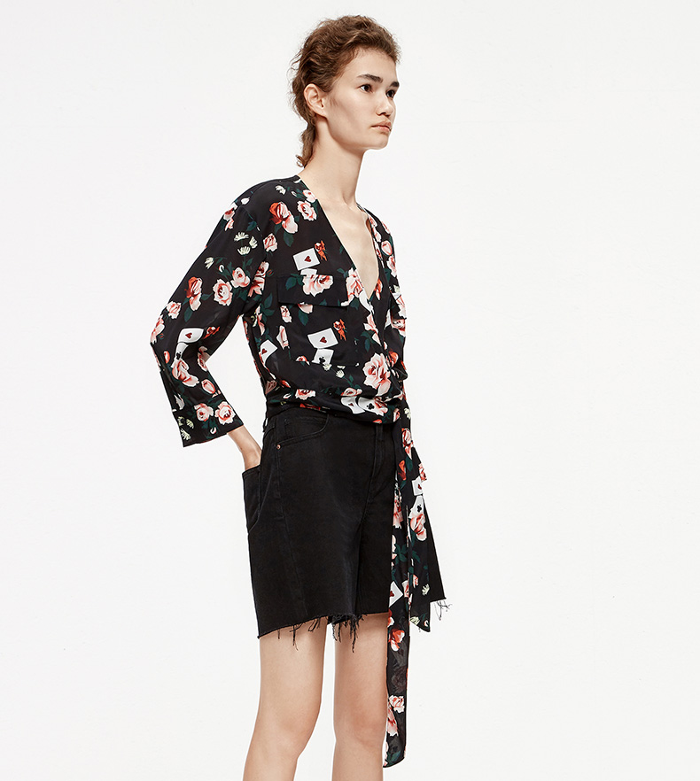 moco夏季新品开襟式绑带碎花上衣mai2top007 摩安珂 混合印花色 s/160
