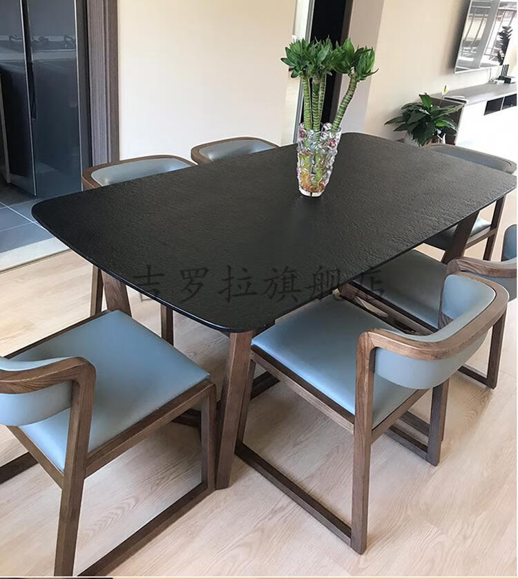 雄魄火烧石餐桌椅组合北欧现代简约家用小户型吃饭桌子长方形饭桌12米