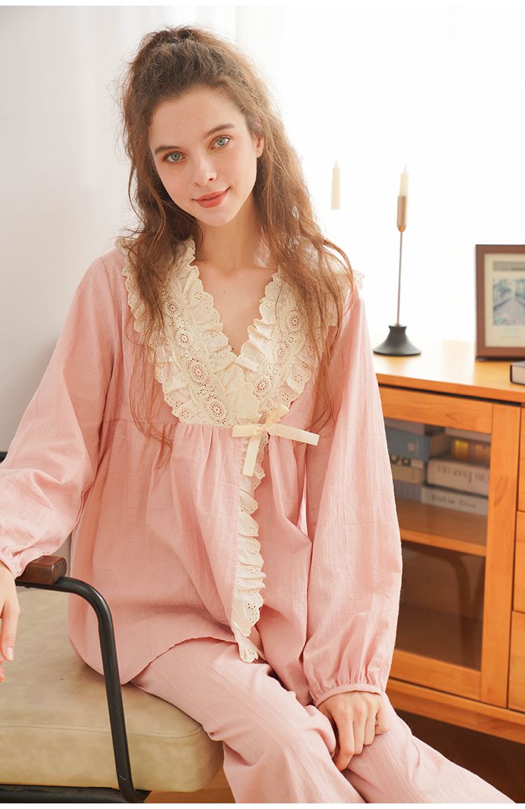 古装睡衣套头日系和服复古风睡衣女长袖蕾丝汉服甜美家居服套装春秋季