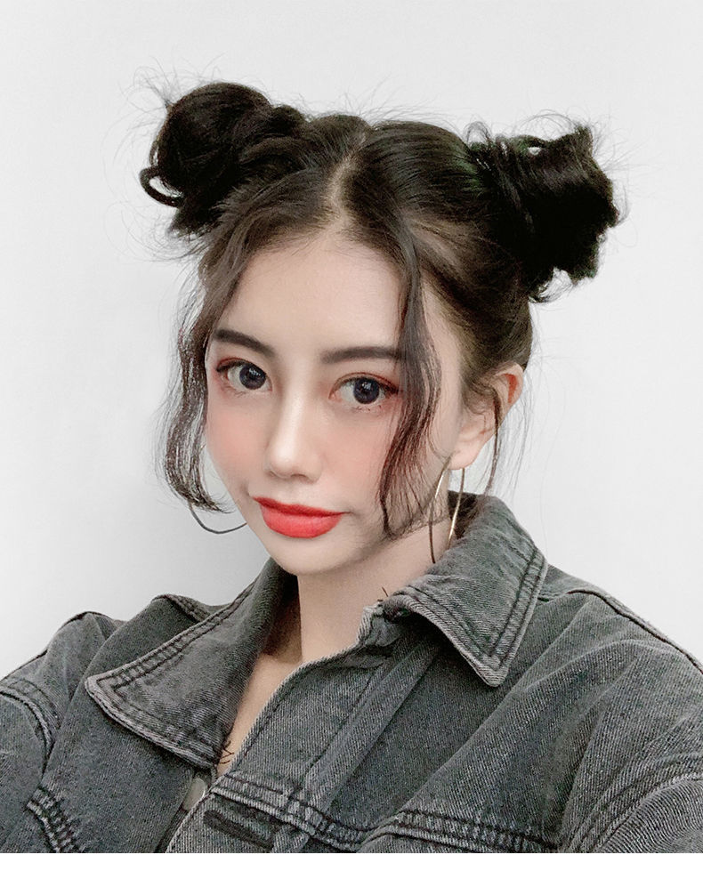 唐妮双丸子头假发女自然花苞发饰盘发器自然蓬松真发直发圈假发包rsm