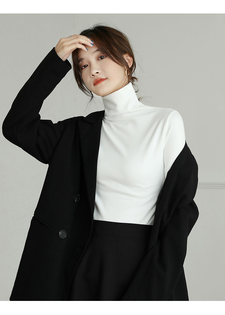 打底衫女冬新款加绒加厚高领打底衫女德绒初上衣长袖体恤梦紫色半高jc