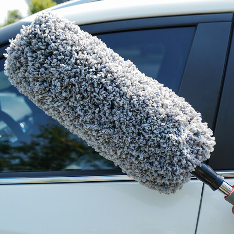 精选汽车尘掸子车用扫灰尘器汽车清洁工具鸡毛掸洗车刷子擦车拖把灰色