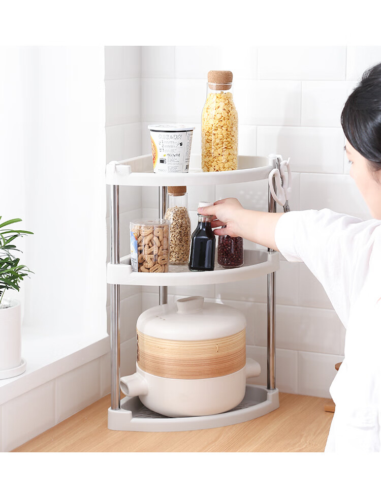 收纳架多功能厨房塑料三角调味料架浴室转角置物架储物架白色2三角架