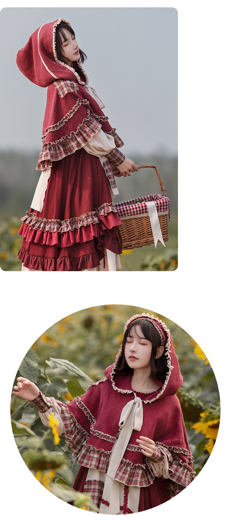 新款上市鹿王新款时尚女装小红帽设计洋装裙田园系斗篷春秋斗篷单件