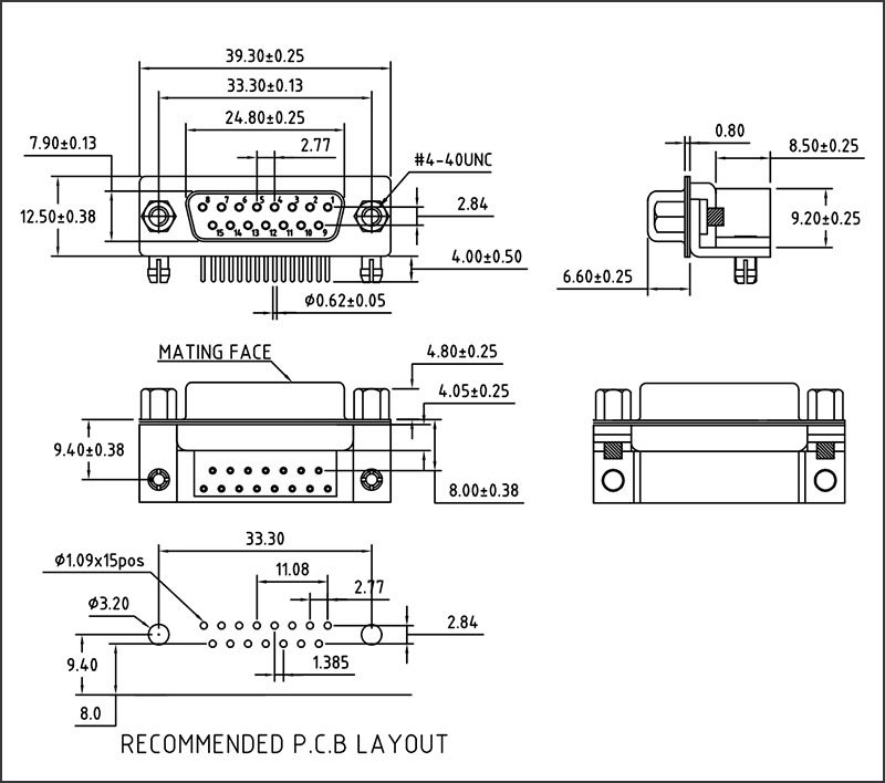 db15公母头镀金车针 dr15弯脚焊板母座90度直插15p并口带外壳 镀金