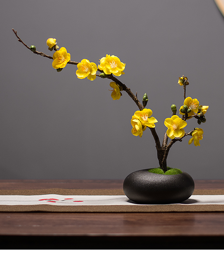 新中式仿真花艺套装客厅装饰插花茶几玄关假花梅花玉兰花禅意摆件 白