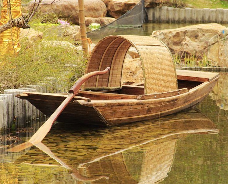 木船渔船 仿古乌篷船渔船实木景观装饰水上电动观光餐饮单蓬户外道具