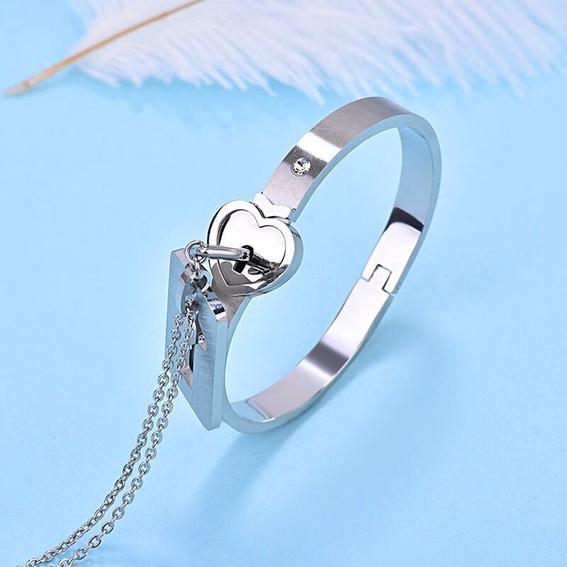 京选臻品同心锁情侣手链一对男情侣锁互锁情侣项链手镯锁钥匙情侣礼物
