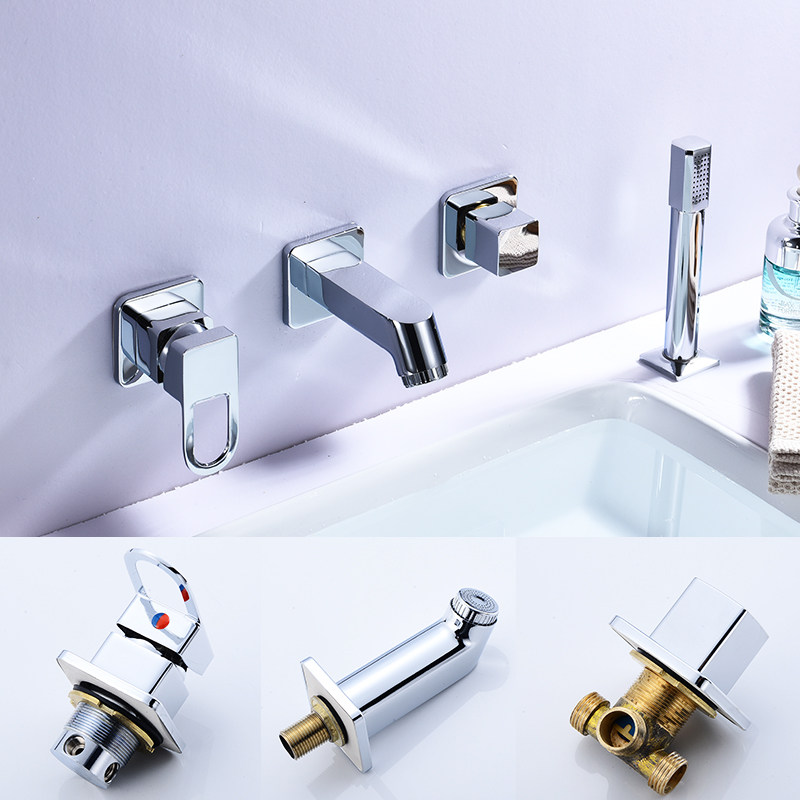 浴室柜水龙头四件套洗脸盆面盆冷热抽拉式三件套龙头分体入墙配件