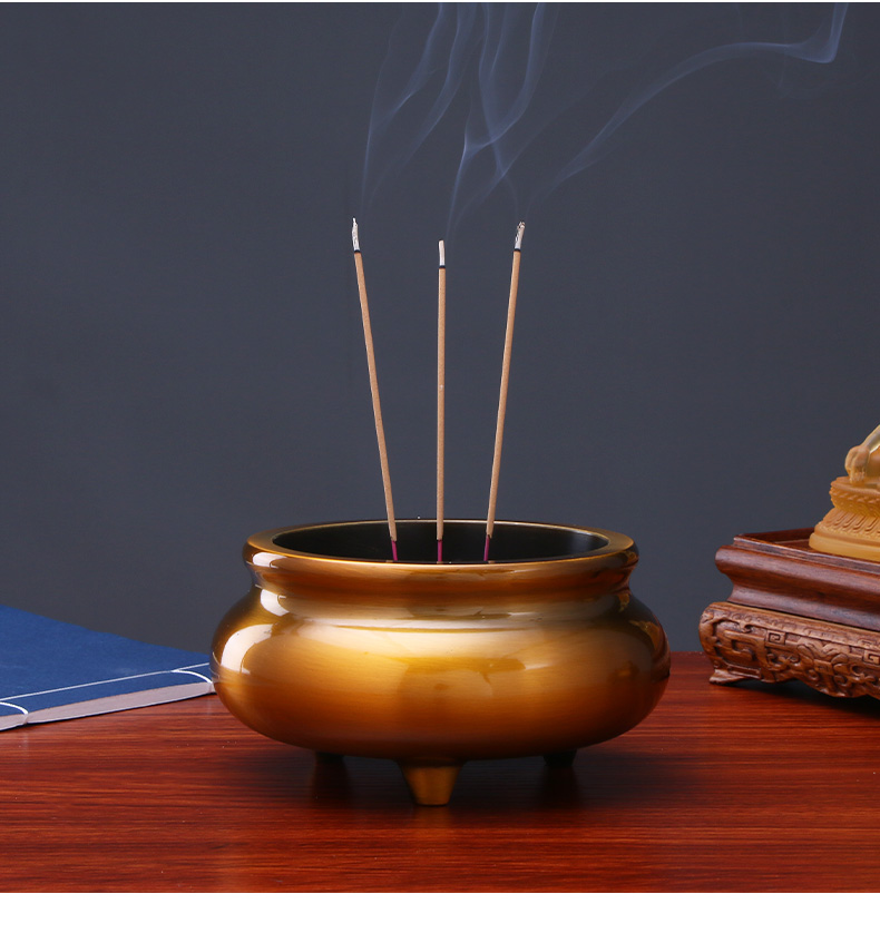 熙曼蒂纯铜合金烧香炉家用室佛拜财神爷插香炉供奉大号三足炉6寸双耳