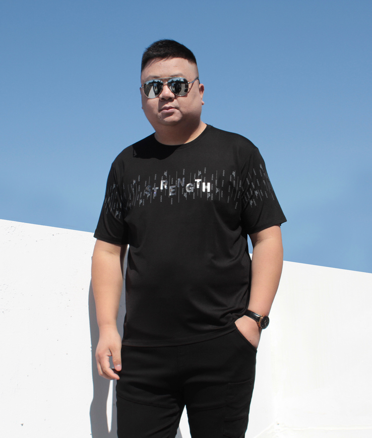 hkcz新品胖人t恤男胖人肥佬加肥加大码短袖t恤衫轻奢条纹金属风宽松