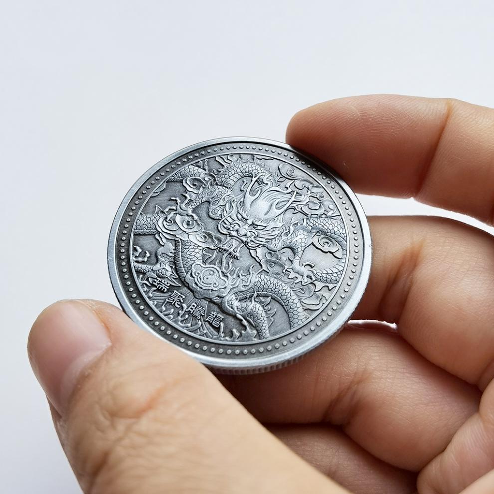 囧囧青龙币瑞兽古银硬币王者荣耀生肖动物纪念币浮雕金属幸运币万福集