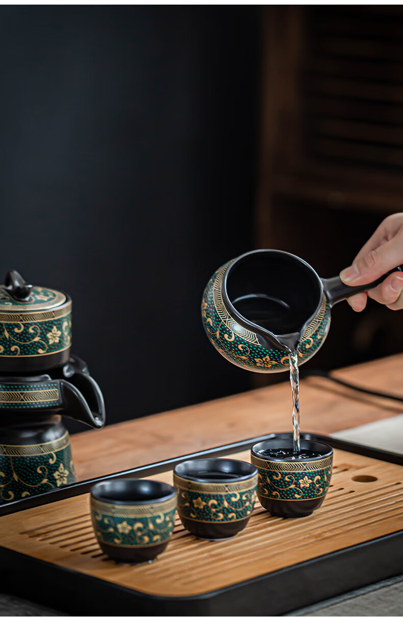 简约茶盘泡茶壶功夫茶 [送礼优选]《暗香》自动茶具八杯 茶洗-礼盒装