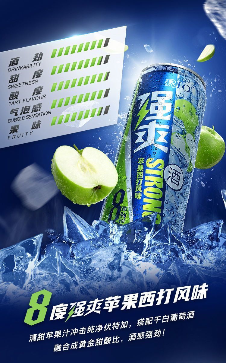 澳 强爽8度 500ml*8罐 鸡尾酒白桃味伏特加起泡酒果味气泡酒 苹果西打
