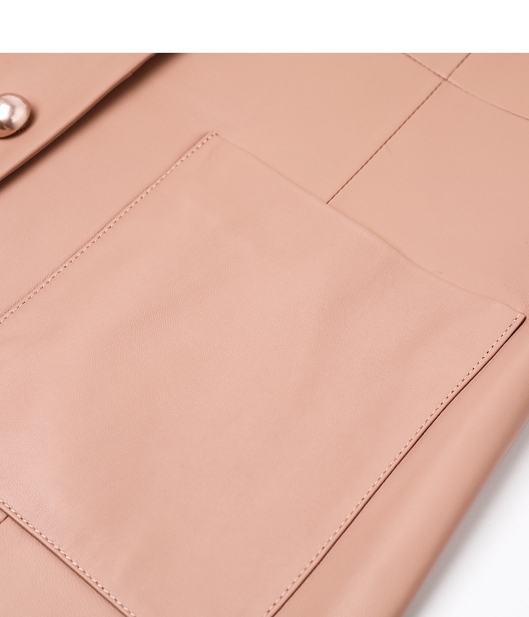 奥丽嘉朵2021秋冬季新品复古娃娃领粉色绵羊皮皮衣外套 粉色 s/36