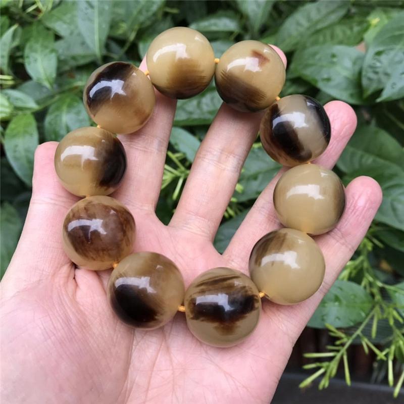 牛角羊角男士手串 文玩佩戴宝珠牛角粉角质手链 108颗纳福貔貅手串