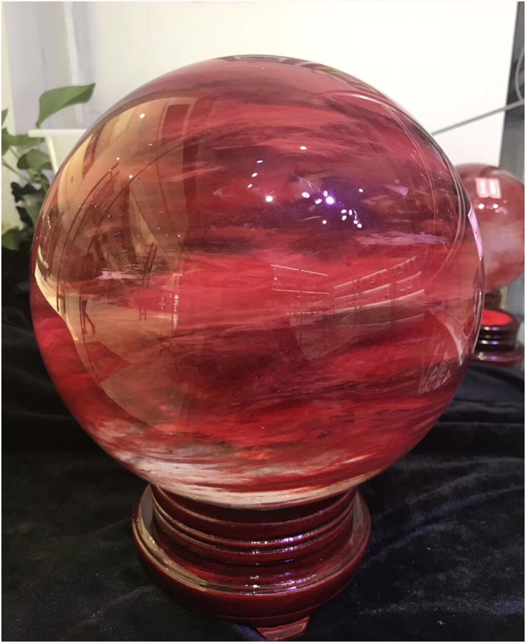 爱奢兔朱砂球天然红色水晶球摆件风水球摆件送礼 直径3厘米 全红定制