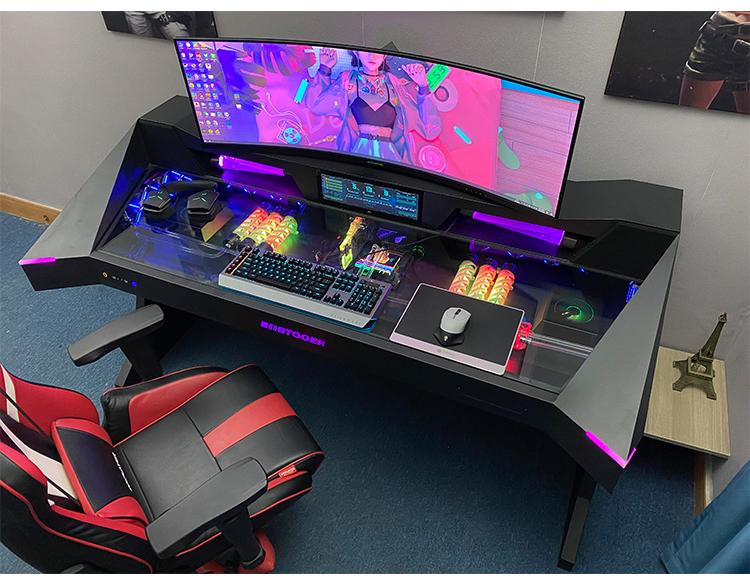 电脑机箱一体桌 btooer电脑机箱一体桌全透明水冷异形大机箱高端炫酷