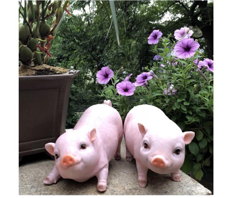 花园装饰庭院摆件创意礼品小猪模型树脂工艺品动物仿真猪摆件sn3315粉