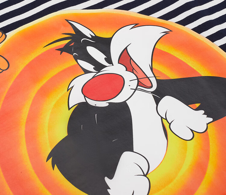 moco春新品tweety崔弟条纹印花纯棉肤t恤 摩安珂萌宠部落 蓝白条色 m