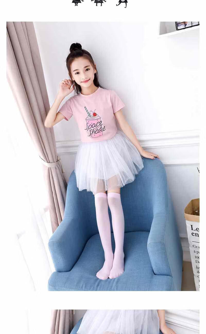 儿童中筒袜女童长筒袜过膝盖春秋夏季薄款宝宝高筒袜白色舞蹈袜子 纯