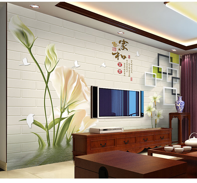爱睿8d电视背景墙壁纸简约现代客厅壁画5d立体凹凸大气影视墙家和墙布