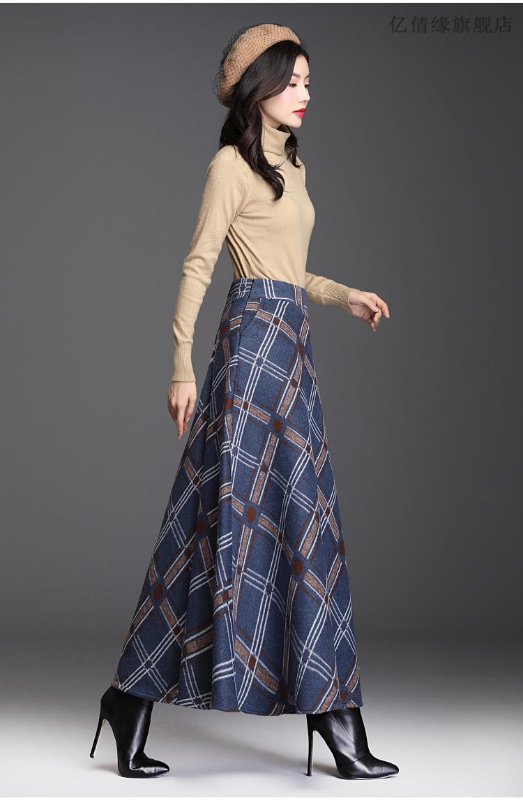 长裙中年秋冬裙子女呢子半裙女士半身裙毛呢加厚高腰大摆a字长款半截