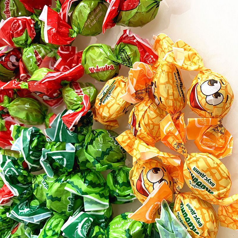 (年货)俄罗斯进口康吉水果糖 500g 西瓜味夹心软糖罗尼哈密瓜草莓味